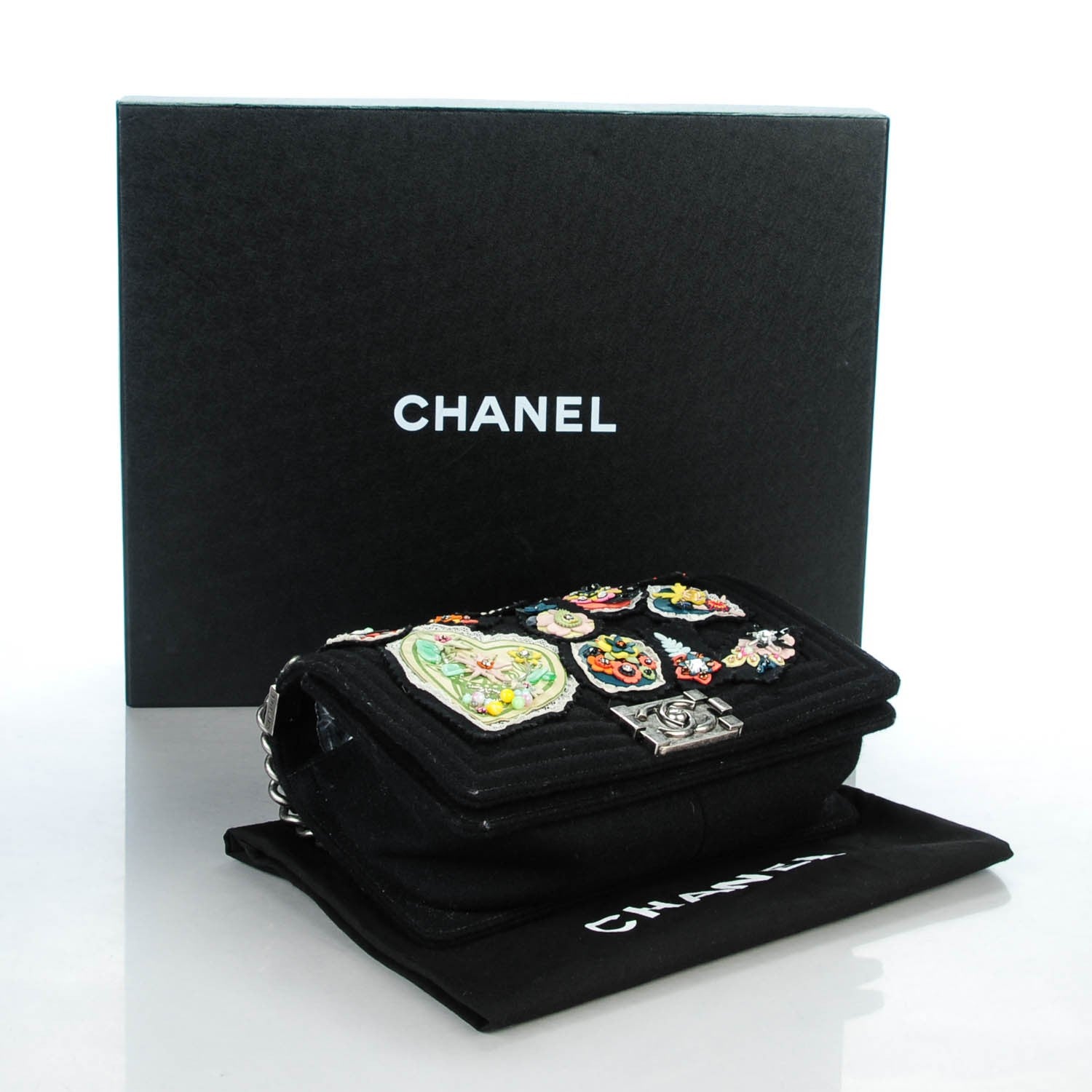 Chanel Felt Crest Embellished Medium Boy Flap Black 4 of 8