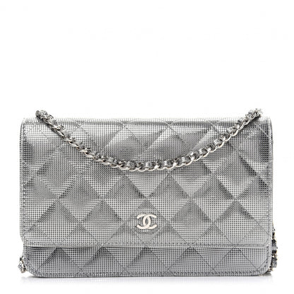 Chanel Metallic Calfskin Quilted Pixel Effect Wallet on Chain WOC Silver 1 of 10