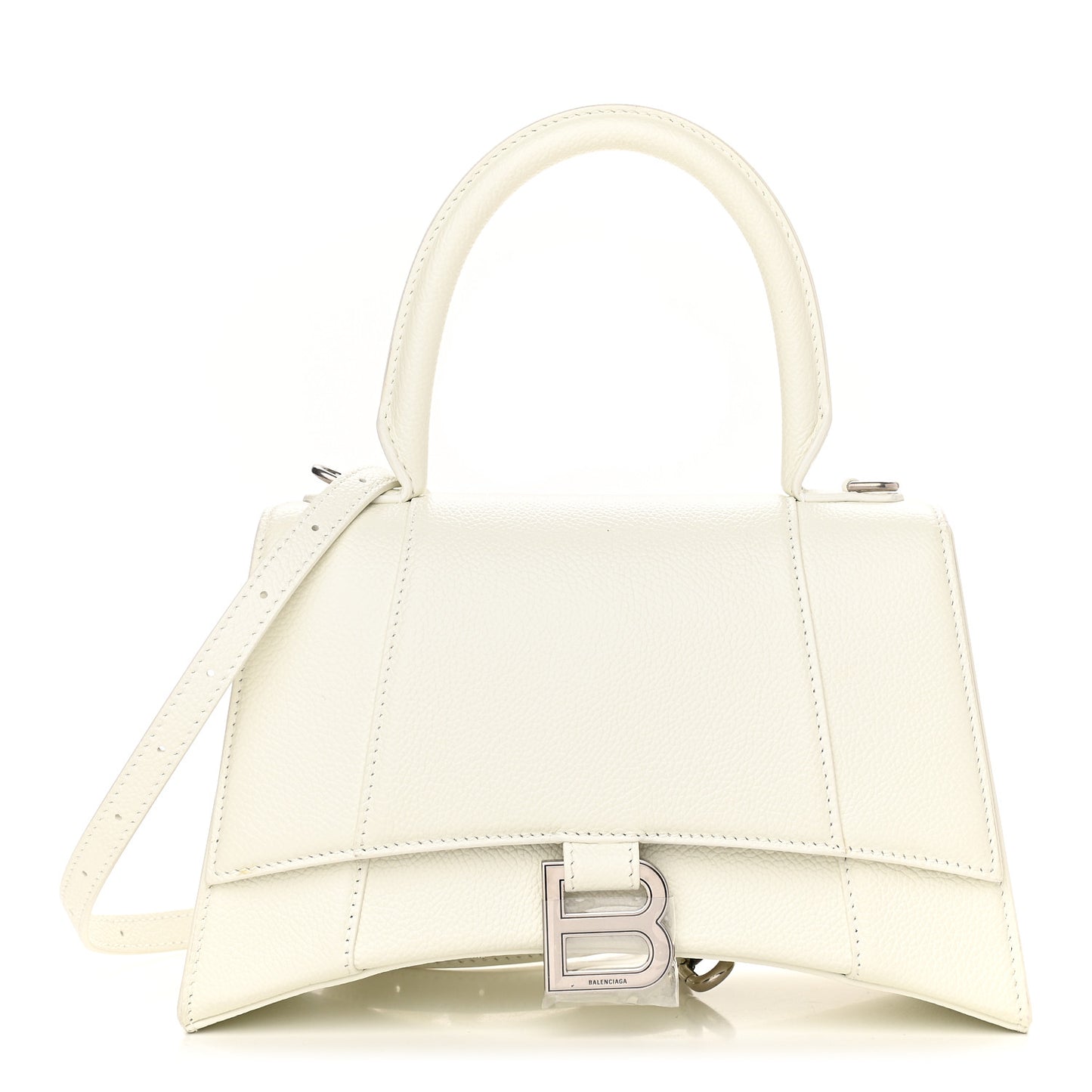 Grained Calfskin Small Hourglass Top Handle Bag White