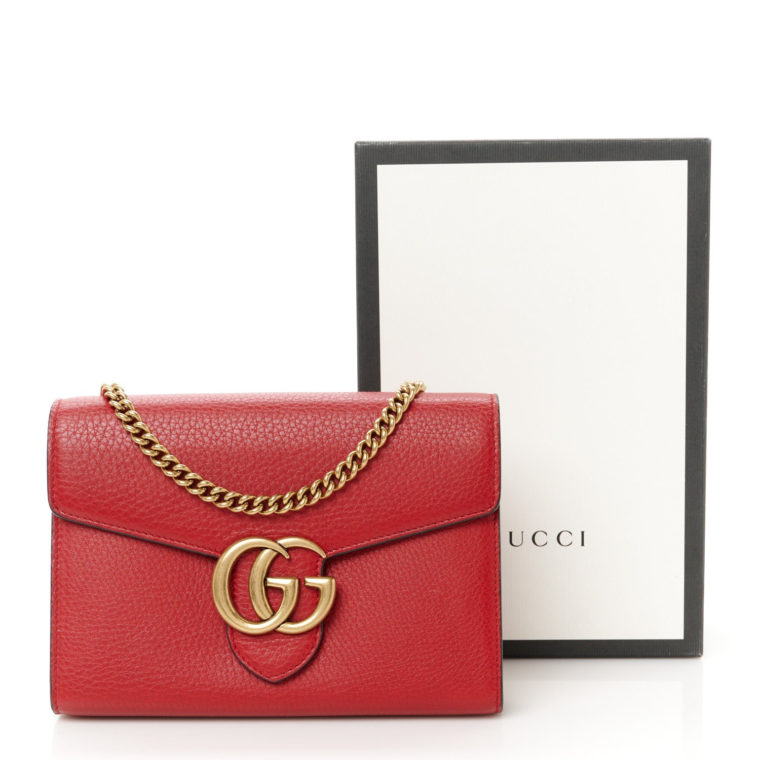 Gucci Calfskin GG Marmont Chain Wallet Vulcanic Red 11 of 11