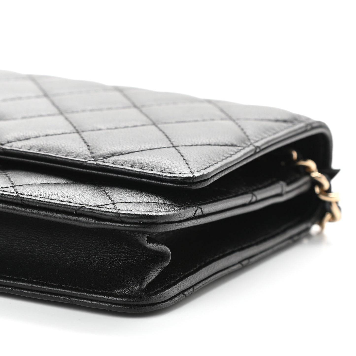 Lambskin Quilted Trendy CC Wallet On Chain WOC Black