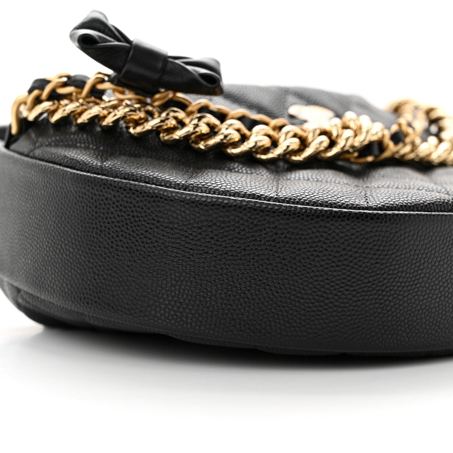 Chanel Shiny Caviar Quilted Bow Pouch Hobo Black 9 of 11