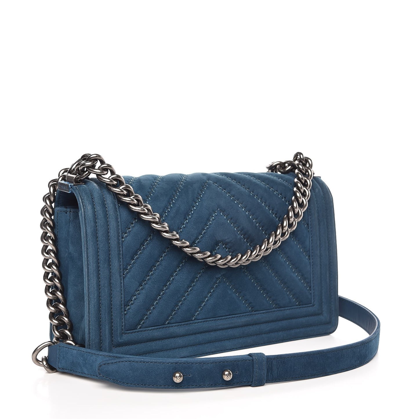 Nubuck Chevron Quilted Medium Boy Flap Blue