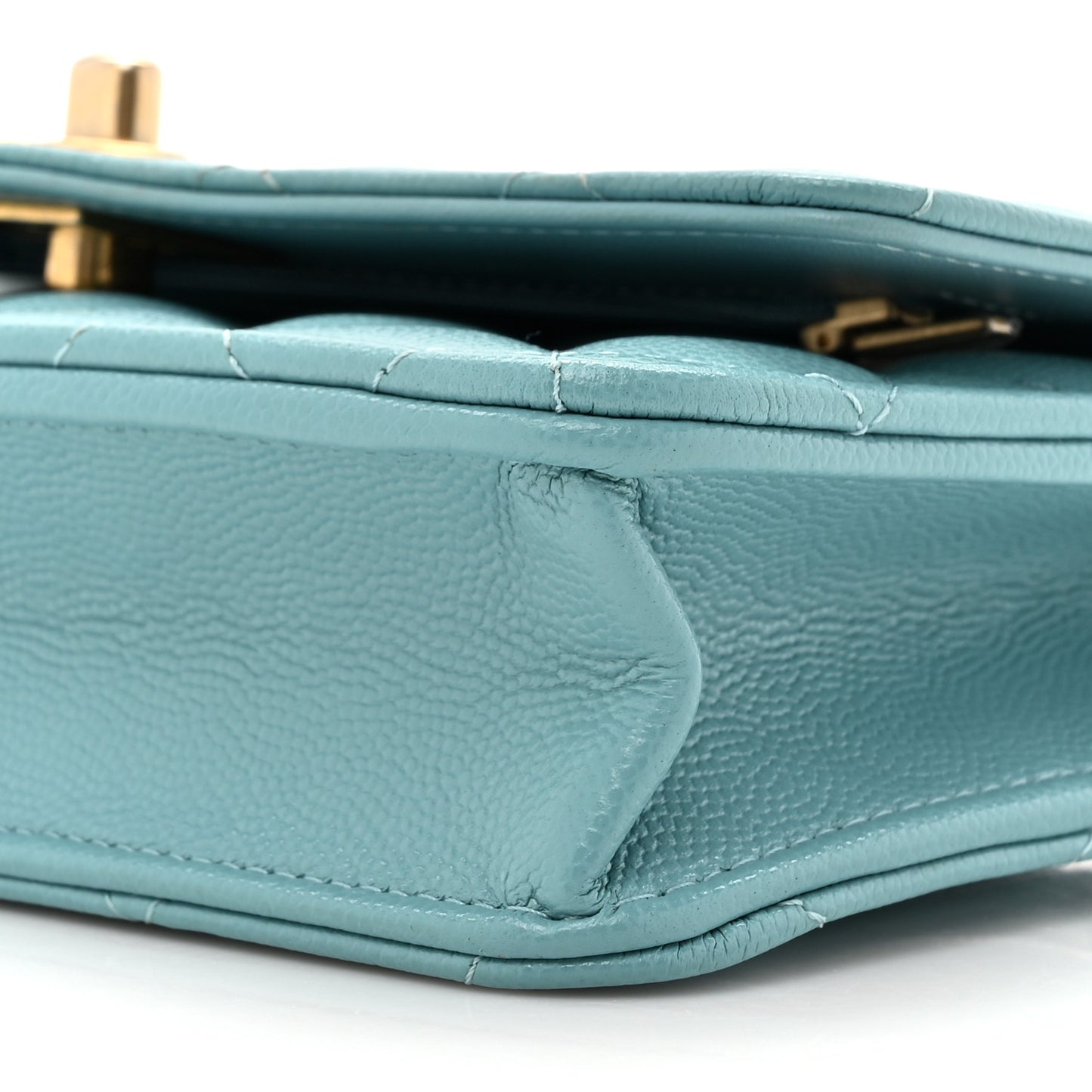 Caviar Quilted Glitter CC Roller Skate Wallet on Chain WOC Light Blue