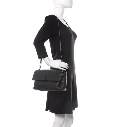 Saint Laurent Grain De Poudre Medium West Hollywood Monogram Fold-Over Black 2 of 13