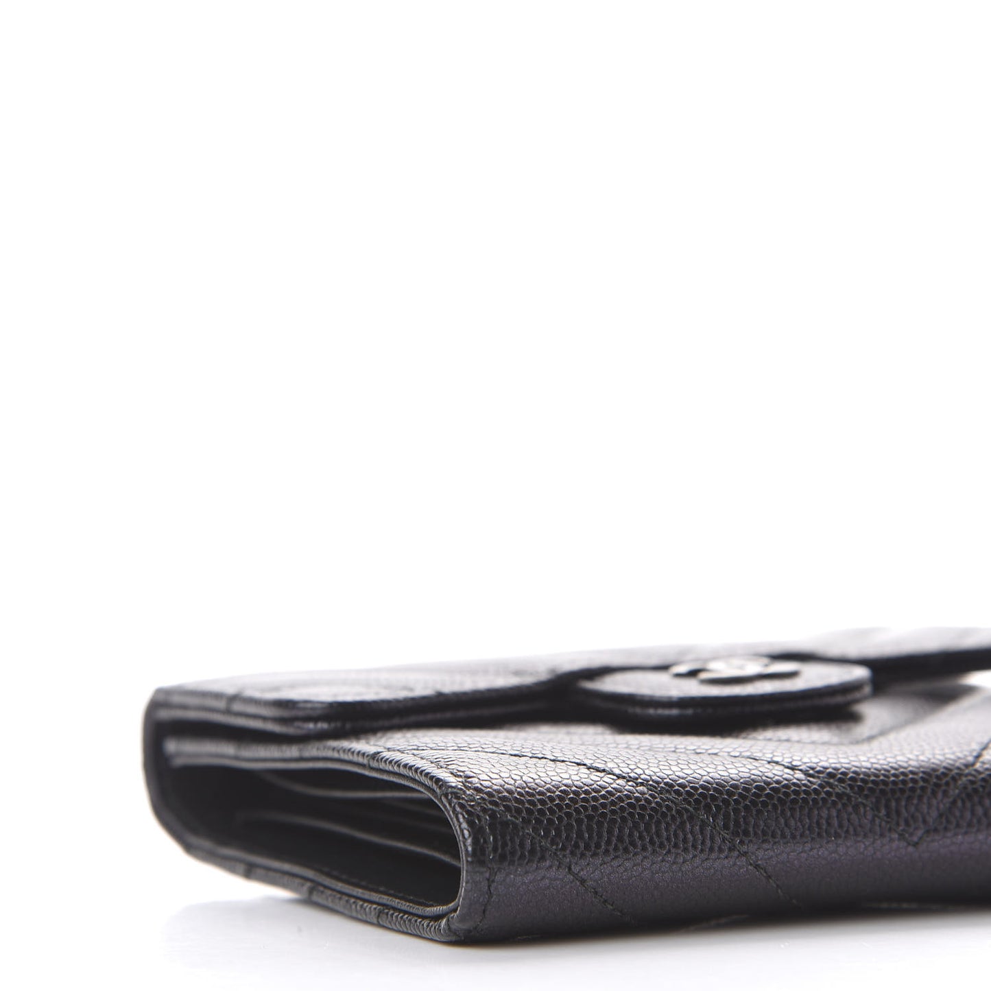 Iridescent Caviar Chevron Quilted Compact Flap Wallet Black