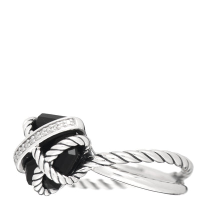 David Yurman Sterling Silver Diamond Black Onyx 10mm Cable Wrap Ring 54 7 3 of 5