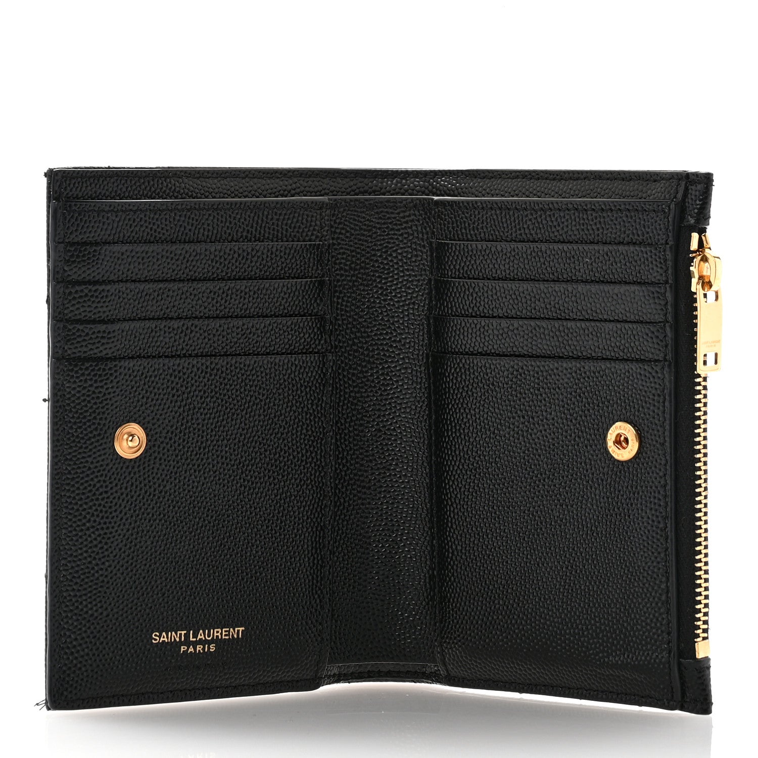 Saint Laurent Grain De Poudre Matelasse Chevron Monogram Zipped Two-Part Wallet Black 5 of 8
