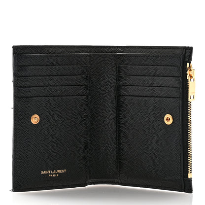 Saint Laurent Grain De Poudre Matelasse Chevron Monogram Zipped Two-Part Wallet Black 5 of 8