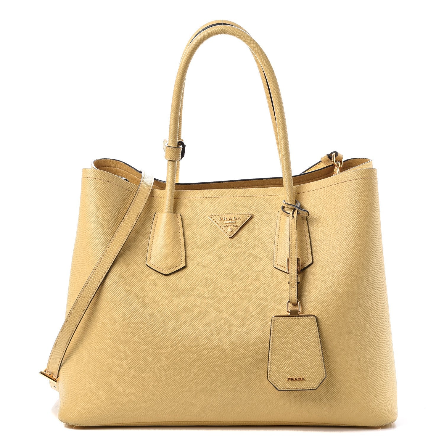 Prada Saffiano Cuir Medium Double Bag Polline 1 of 12