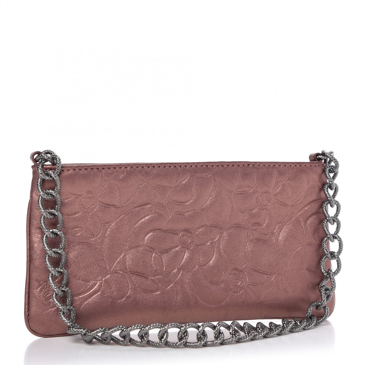 Chanel Metallic Lambskin Camellia Chain Pouch Pink 3 of 9