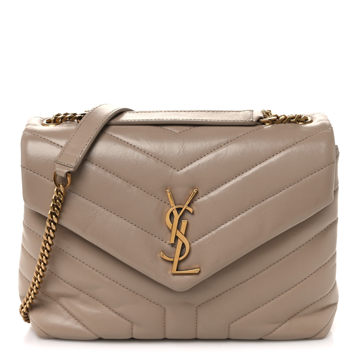 Saint Laurent Calfskin Y Quilted Monogram Small Loulou Chain Satchel Dark Beige 1 of 14