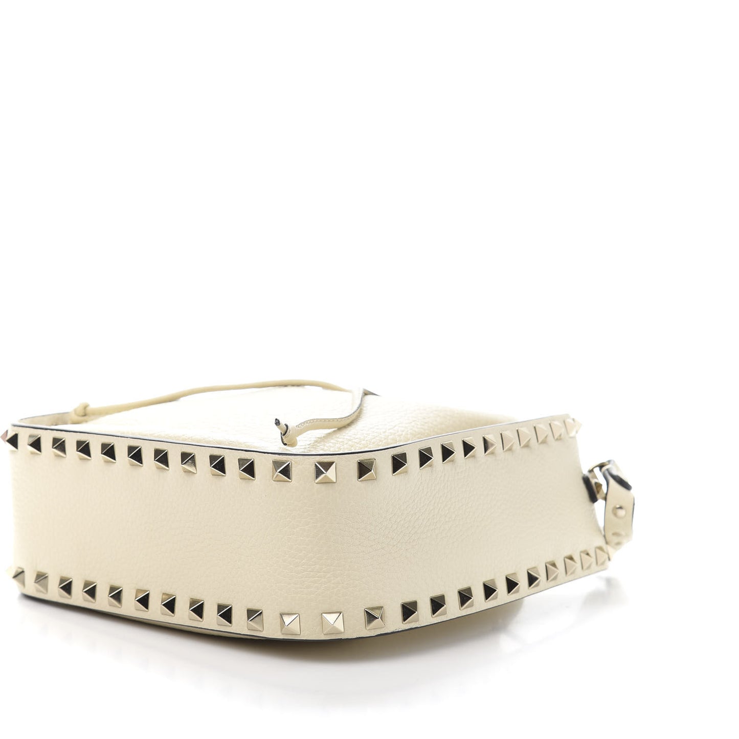 Grained Calfskin Rockstud Bucket Bag Light Ivory