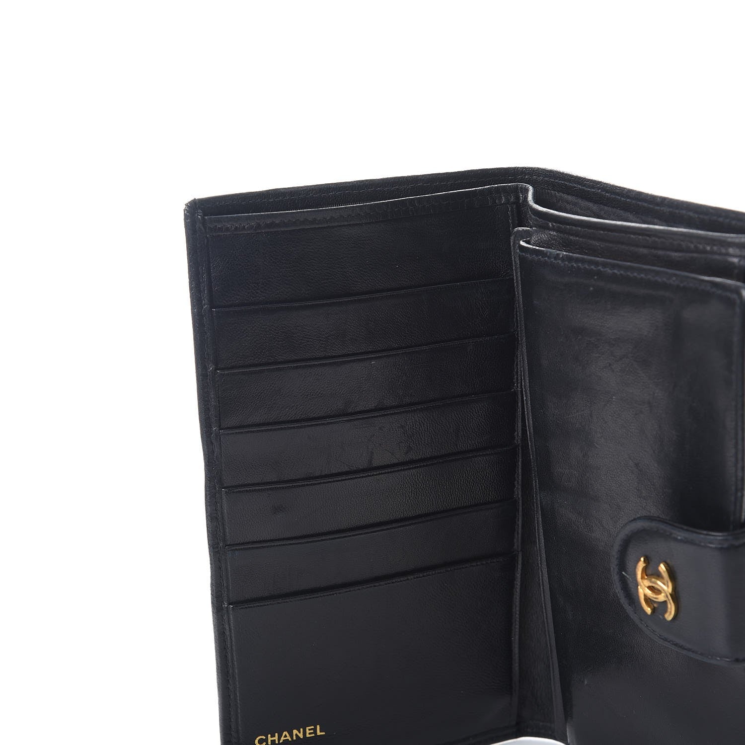 Chanel Lambskin Diamond Stitched French Wallet Black 9 of 11