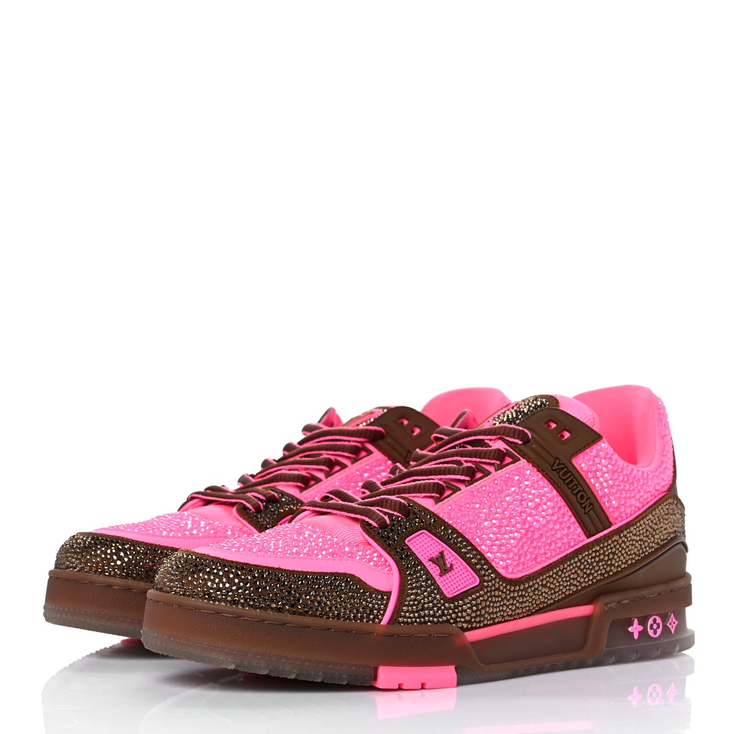 Louis Vuitton Crystal Mens LV Trainer Sneakers 9.5 Pink Brown 3 of 9