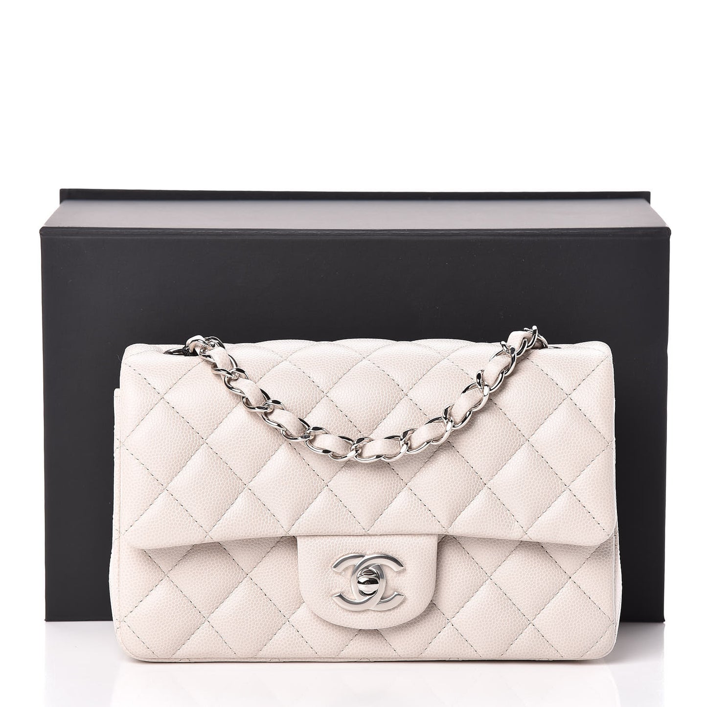 Caviar Quilted Mini Rectangular Flap White