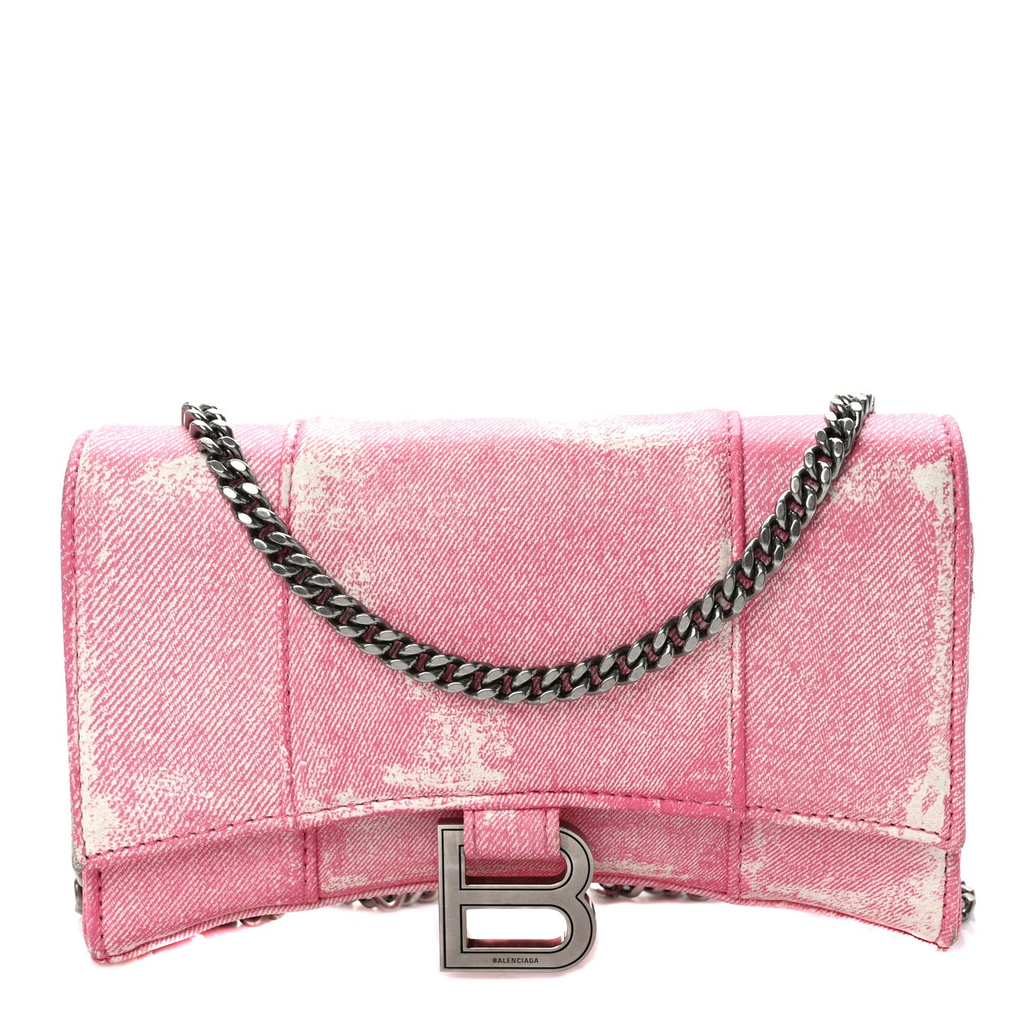 Nappa Denim Printed Hourglass Chain Bag Denim Pink