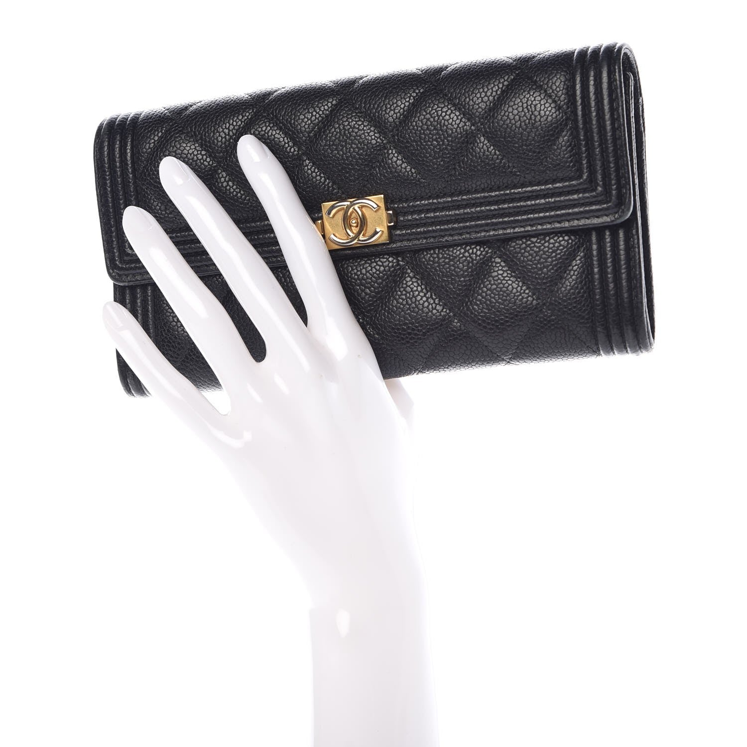 Chanel Caviar Quilted Large Boy Gusset Flap Wallet Black 2 of 11