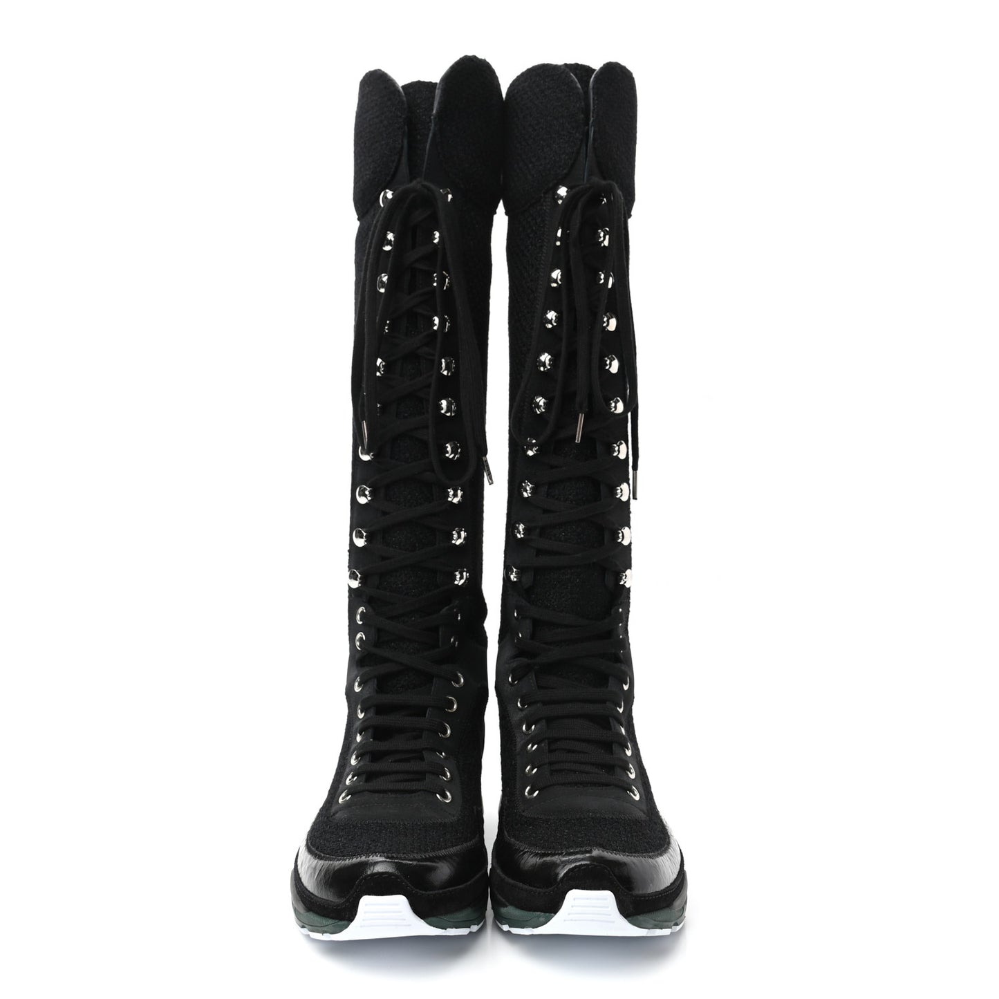 Tweed Patent Calfskin Sneaker High Boots 38 Black