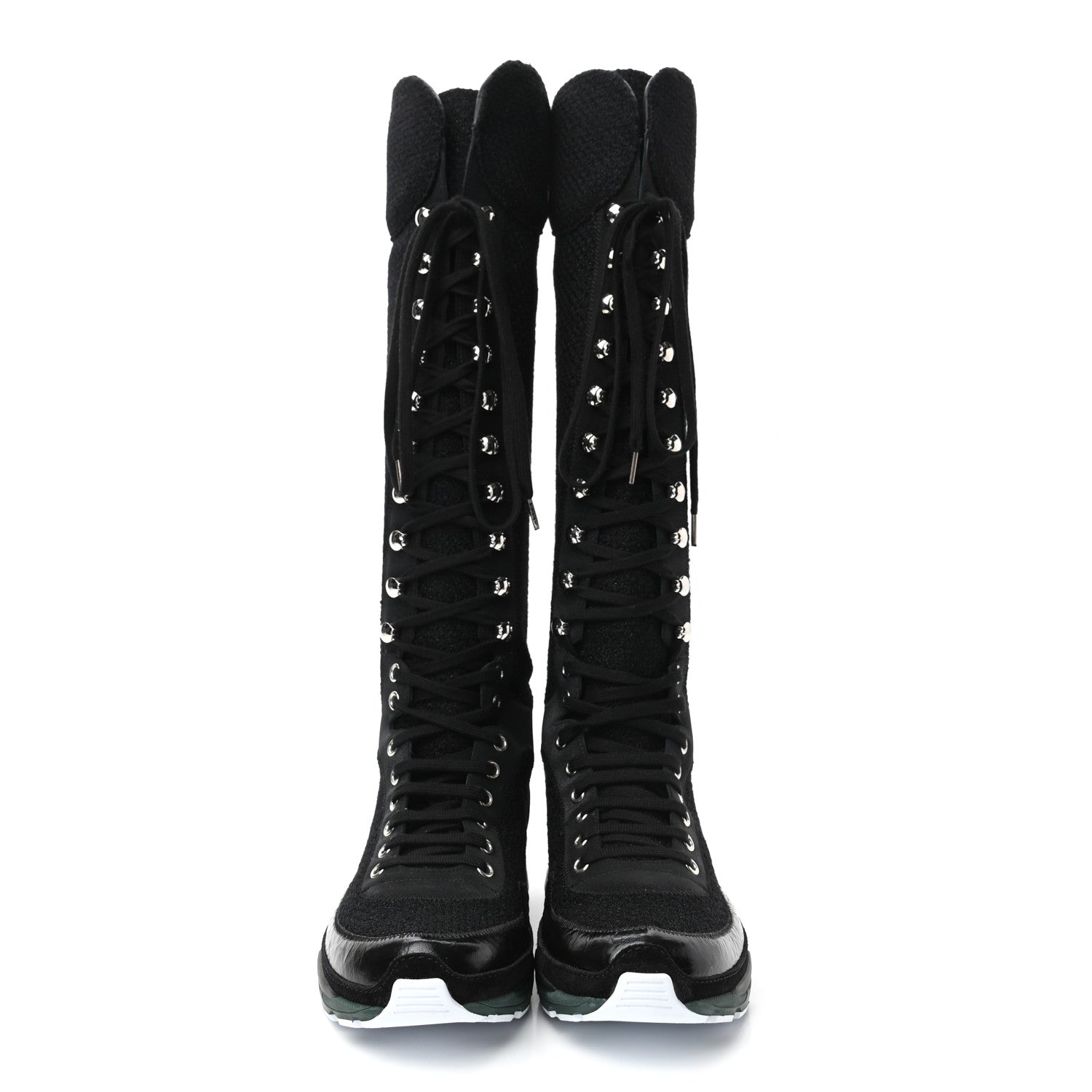 Chanel Tweed Patent Calfskin Sneaker High Boots 38 Black 2 of 6