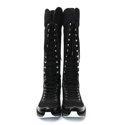 Chanel Tweed Patent Calfskin Sneaker High Boots 38 Black 2 of 6