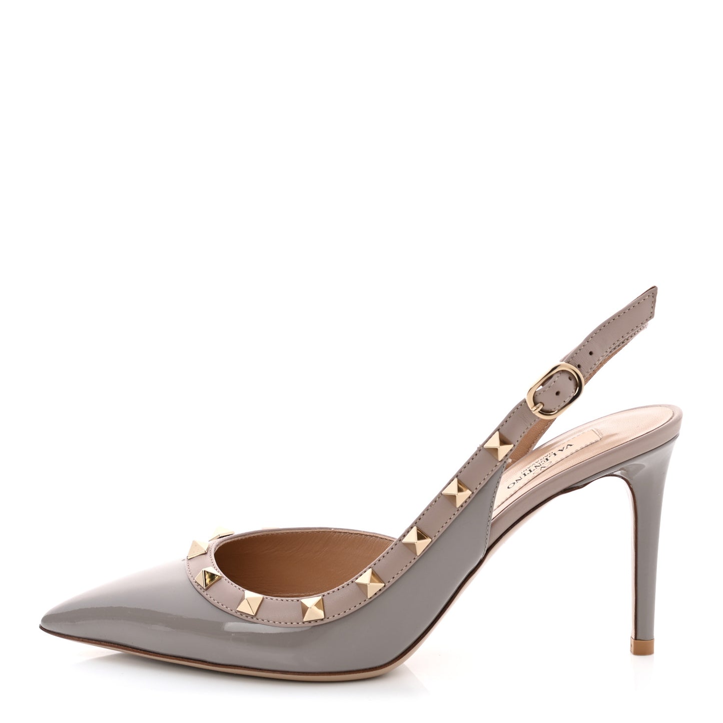 Patent Nappa Rockstud Half D'Orsay Slingback 85mm Pumps 37.5 Perla Poudre