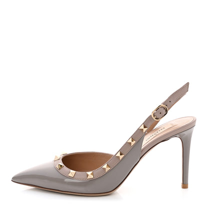 Valentino Garavani Patent Nappa Rockstud Half D'Orsay Slingback 85mm Pumps 37.5 Perla Poudre 1 of 8