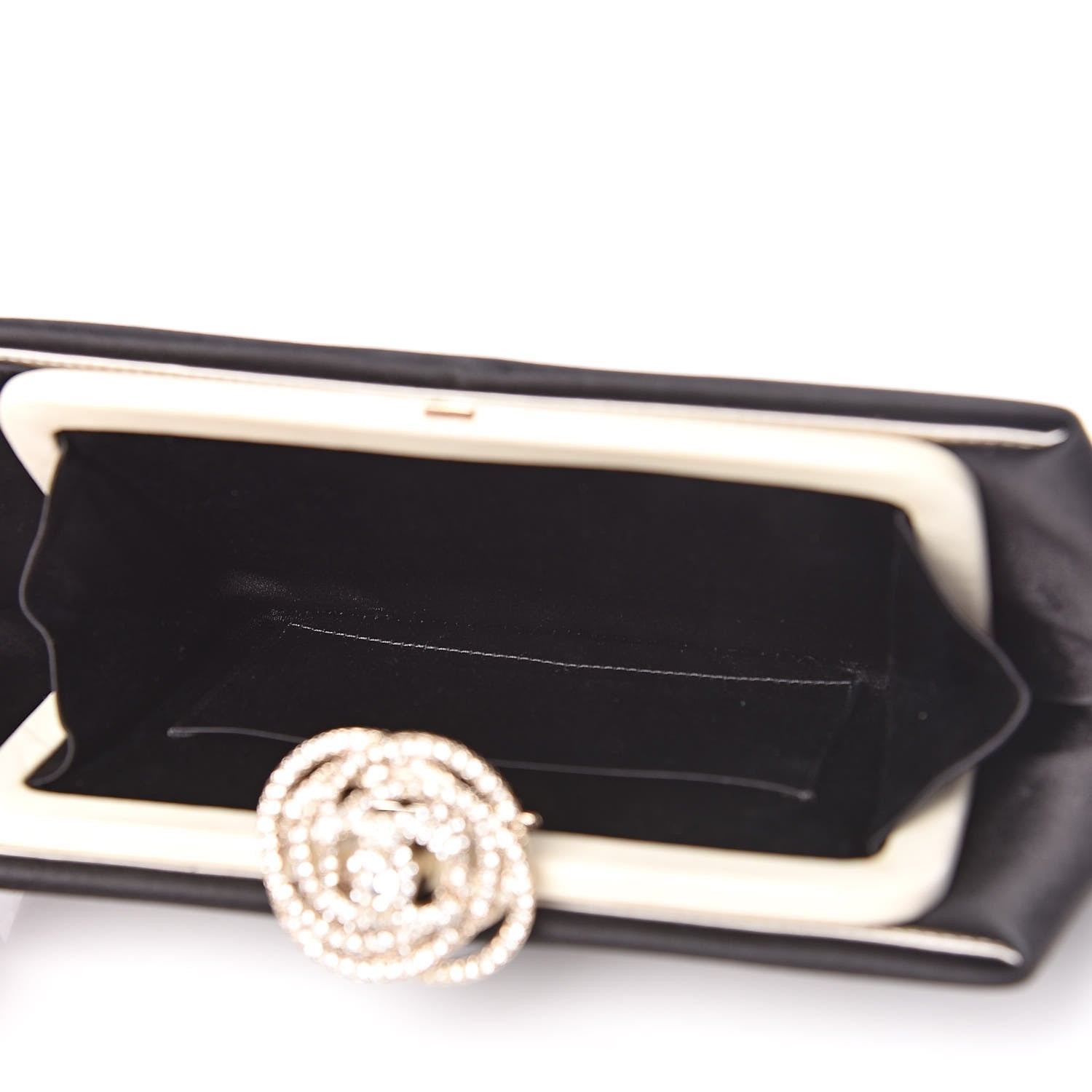 Chanel Satin Crystal Camellia Evening Frame Clutch Black 5 of 10
