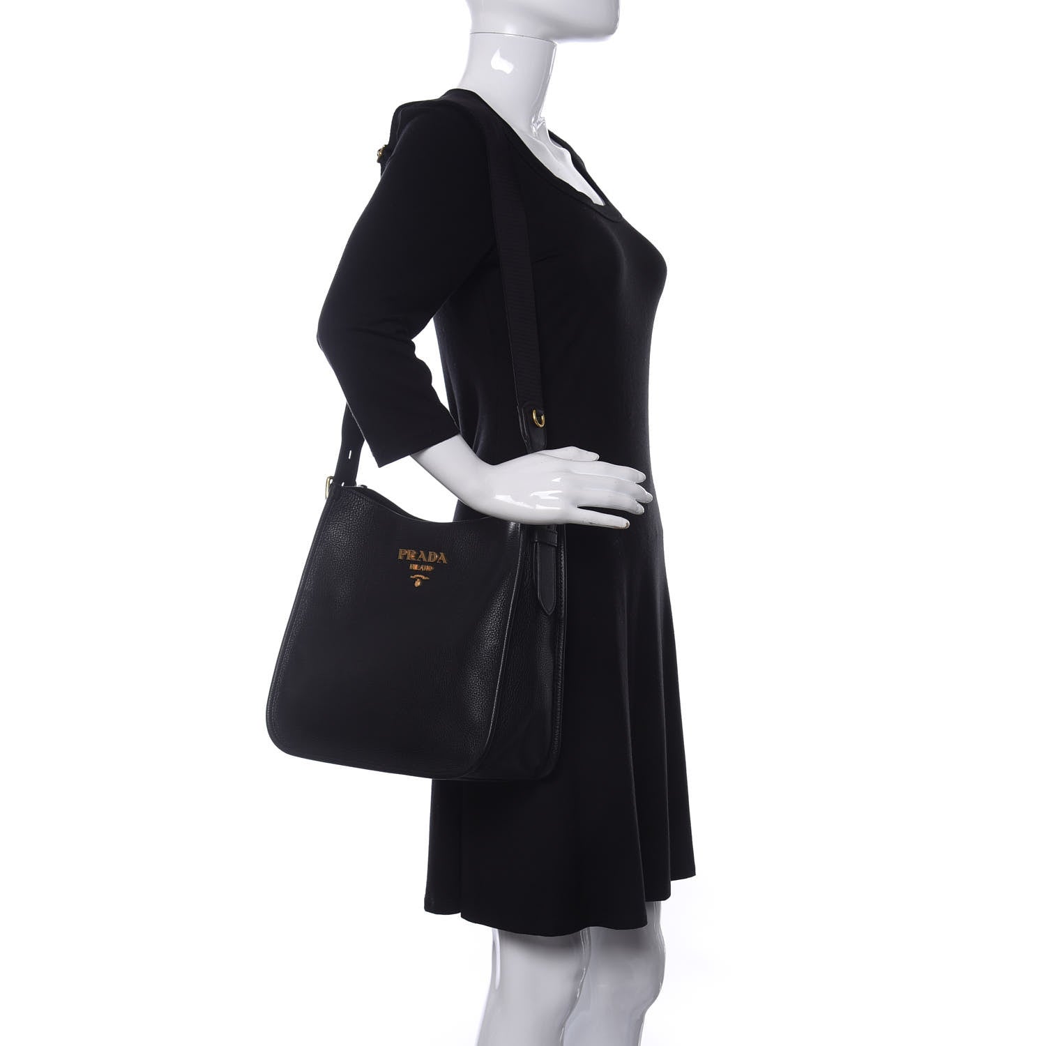 Prada Vitello Daino Crossbody Bag Black 2 of 10