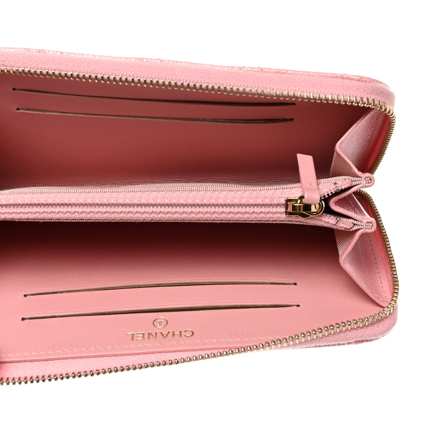 Iridescent Caviar Quilted Medium Zip Around Wallet Pink