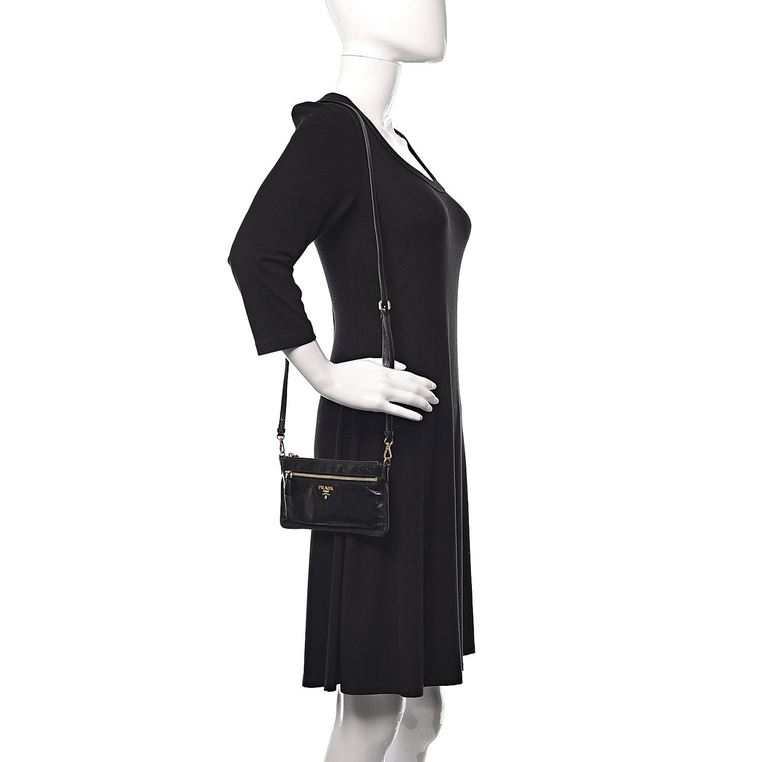 Prada Craquele Zip Crossbody Black 2 of 11