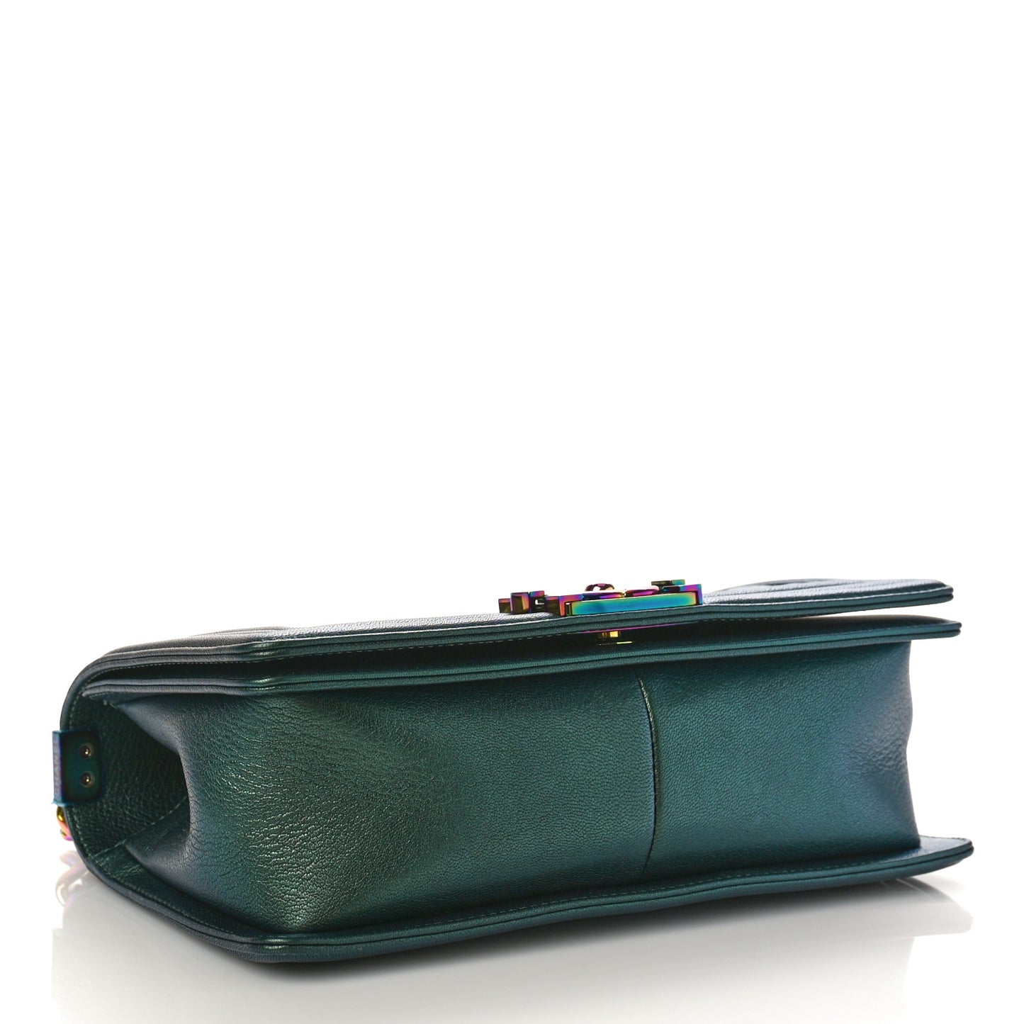 Iridescent Goatskin Quilted Medium Boy Flap Green