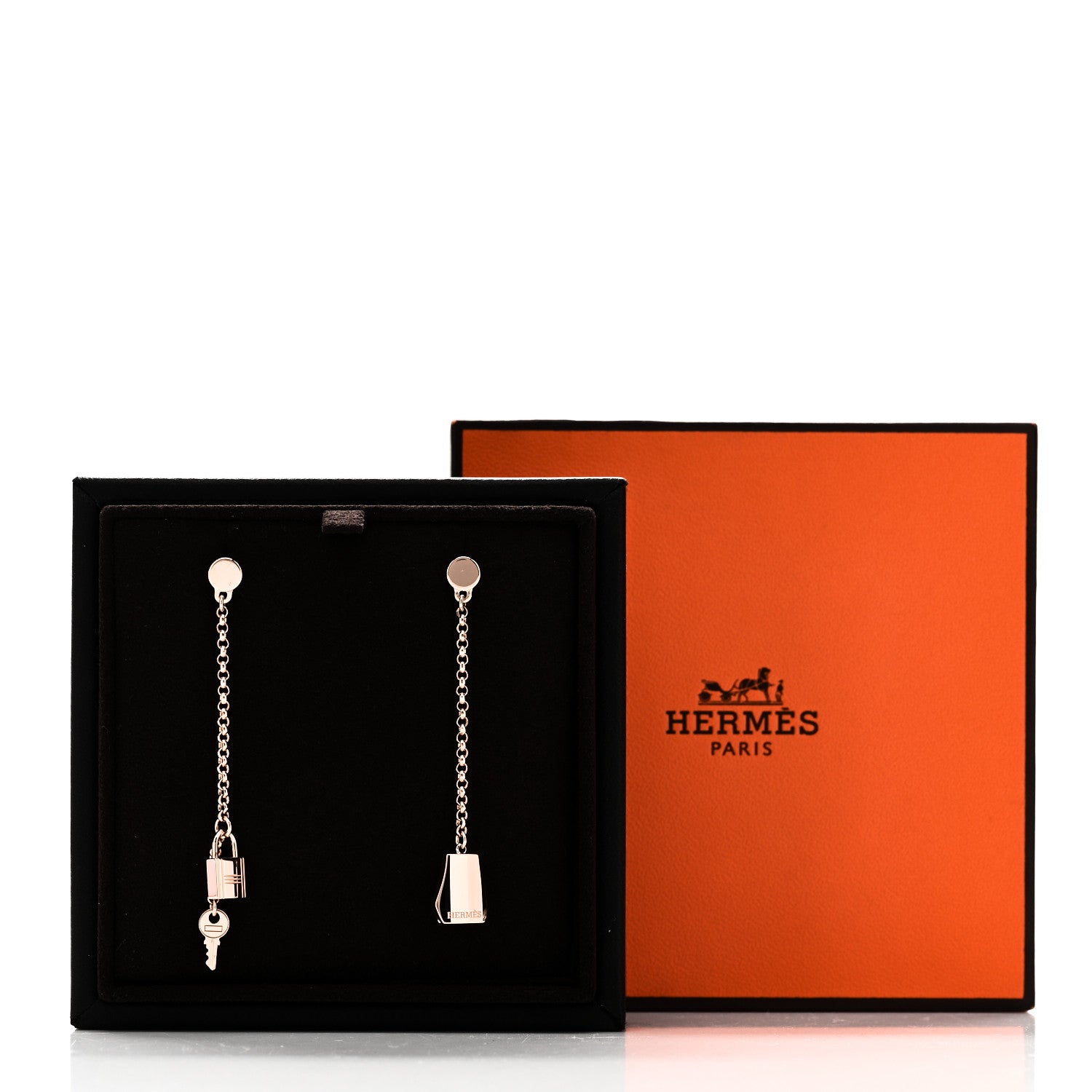 Hermes 18K Rose Gold Kelly Clochette Earrings 5 of 5