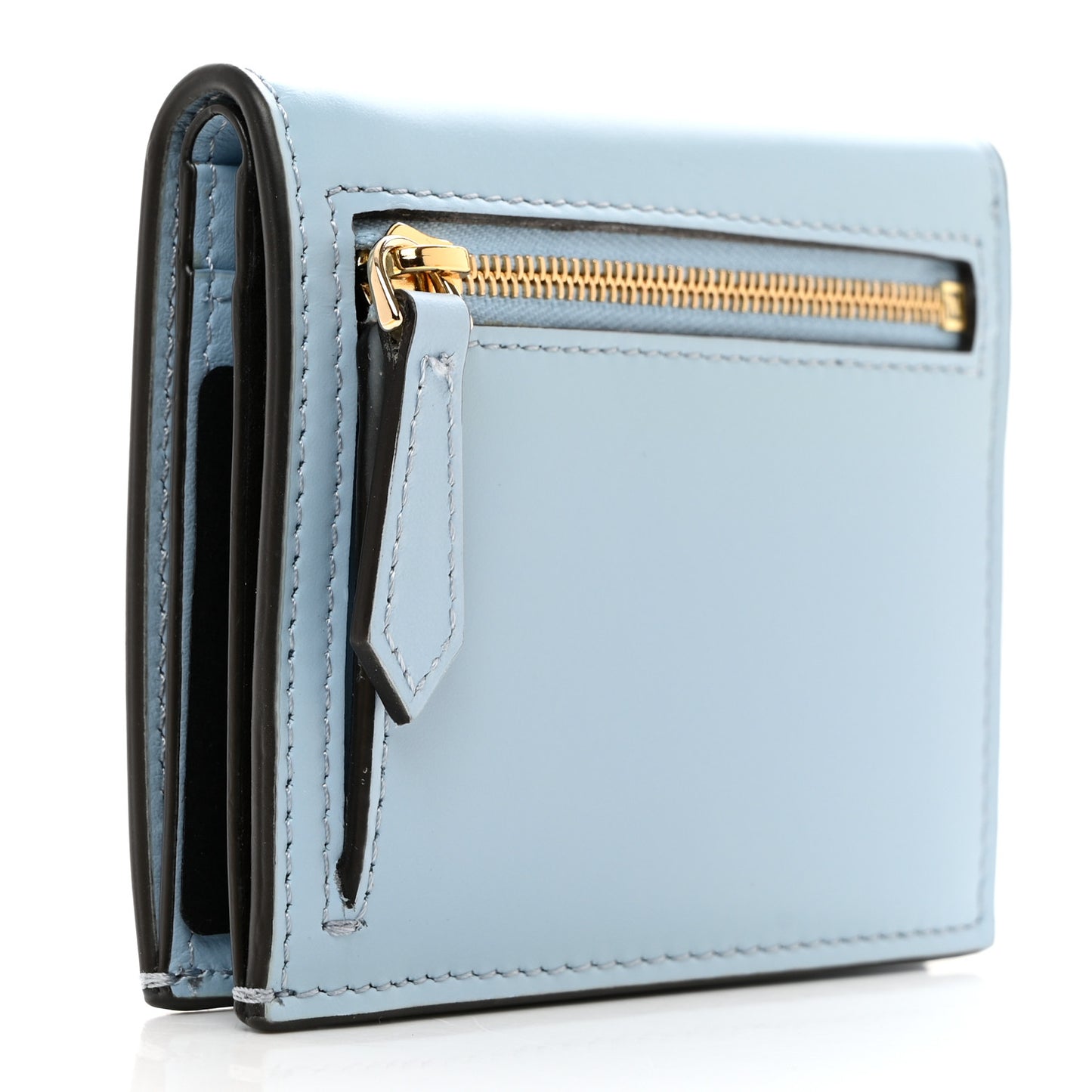 Vitello King Tamponato Logo Embossed Card Holder Wallet Azzurro Baby