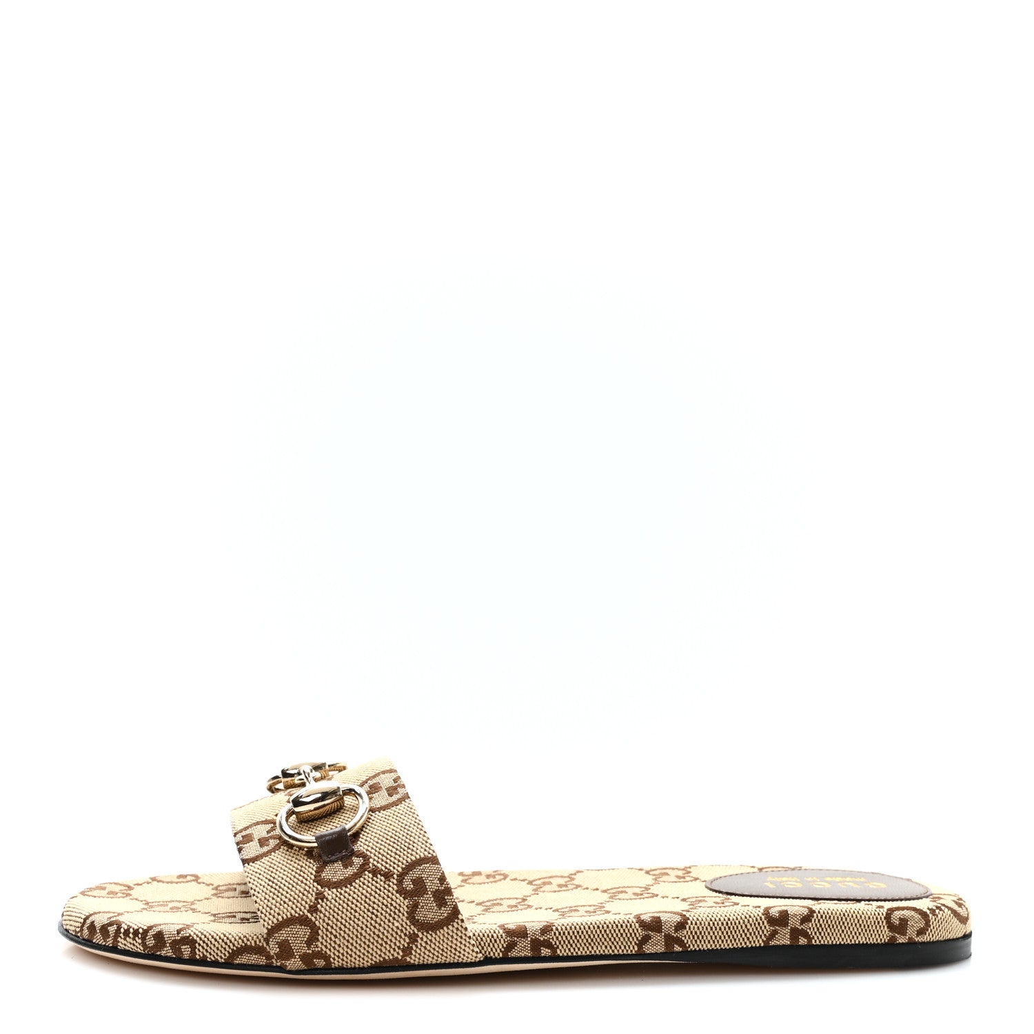Gucci Monogram Horsebit Slide Sandals 37.5 Camel Ebony 1 of 10