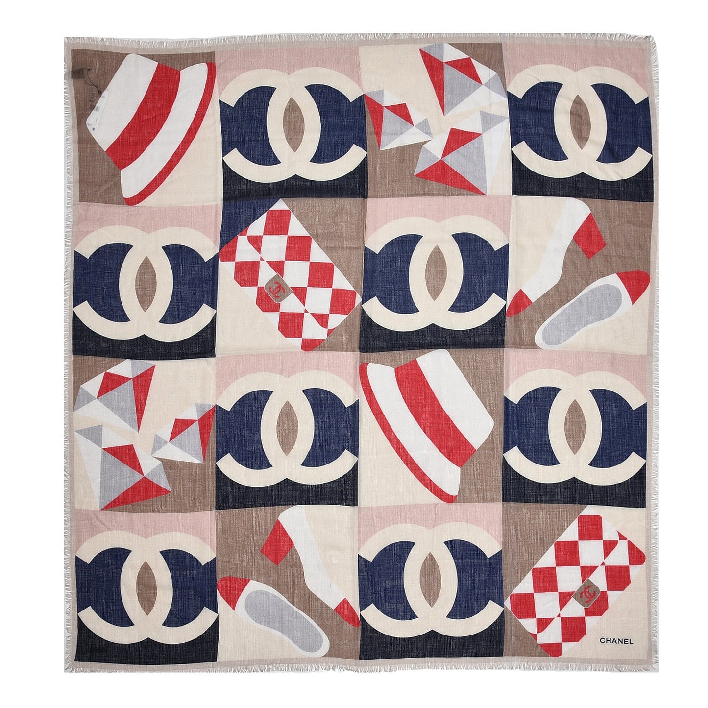 Cashmere Silk CC Scarf Beige Red