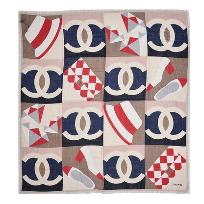 Chanel Cashmere Silk CC Scarf Beige Red 1 of 5