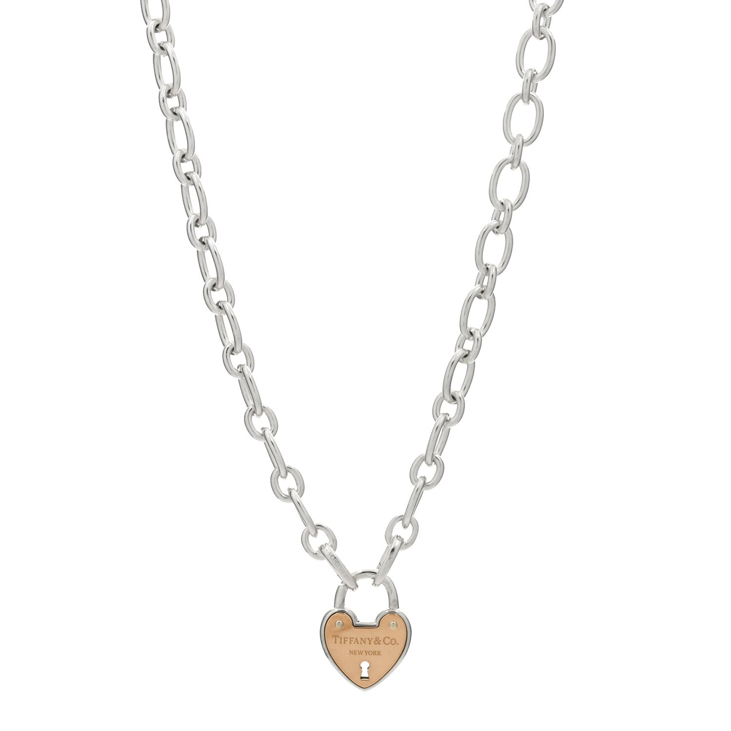 Sterling Silver 18K Rose Gold Heart Lock Pendant Necklace