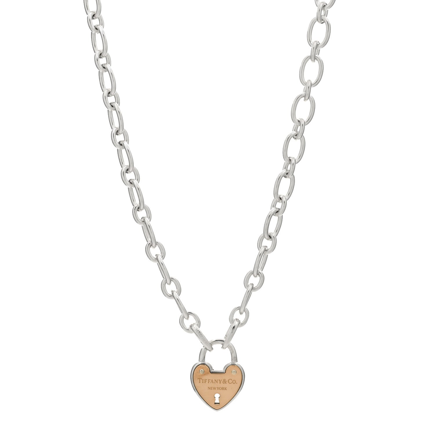 Tiffany Sterling Silver 18K Rose Gold Heart Lock Pendant Necklace 1 of 3