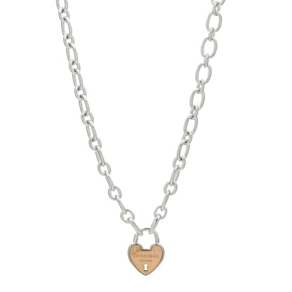 Tiffany Sterling Silver 18K Rose Gold Heart Lock Pendant Necklace 1 of 3