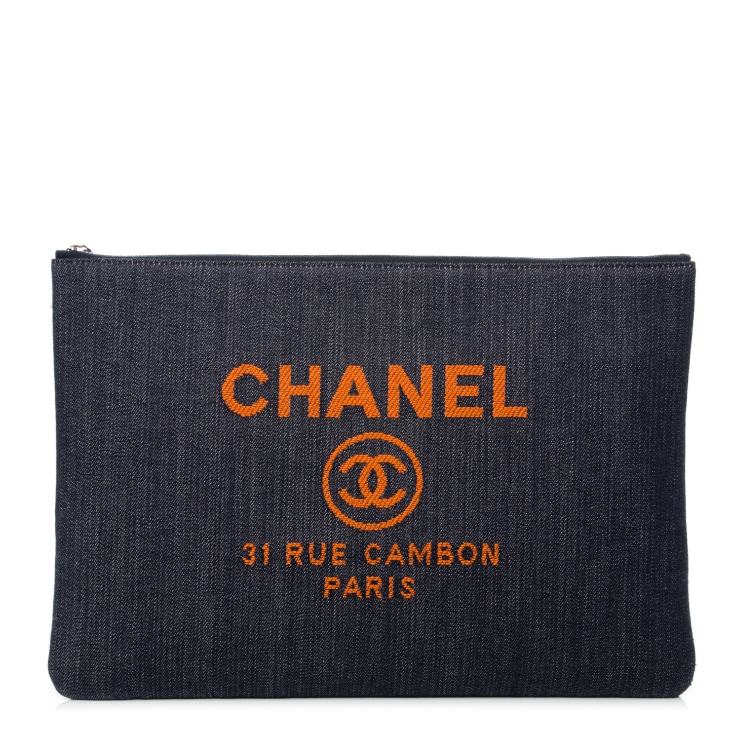 Denim Large Deauville Pouch Clutch Blue Orange