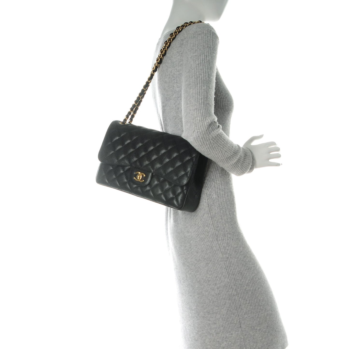 Caviar Quilted Jumbo Double Flap Black