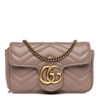 Gucci Calfskin Matelasse Super Mini GG Marmont Shoulder Bag Porcelain Rose 1 of 17