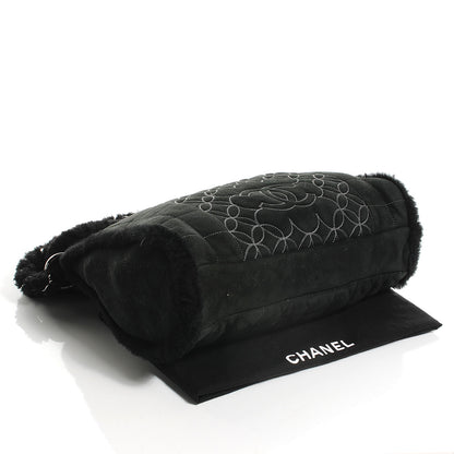 Chanel Suede Sherpa Shoulder Bag w Cosmetic Pouch Black 4 of 8