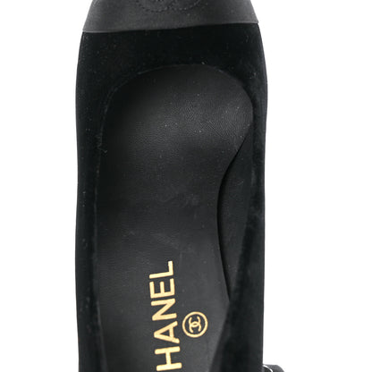 Chanel Velvet Satin Cap Toe Pearl Pumps 38 Black 12 of 13