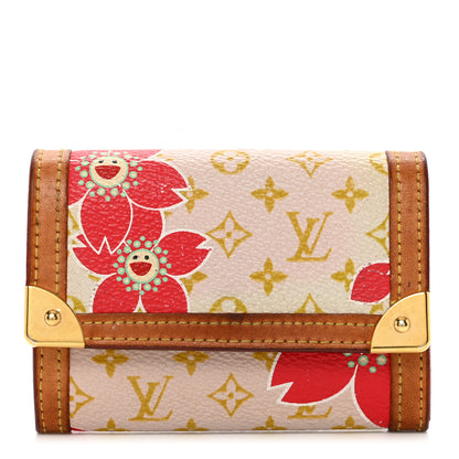 Louis Vuitton Monogram Cherry Blossom Porte-Monnaie Plat Coin Purse Red 1 of 8
