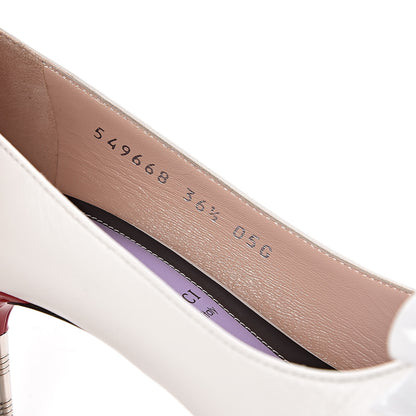 Gucci Calfskin GG Bow Sadie Spike Mid Heel Pumps 36.5 White 7 of 8