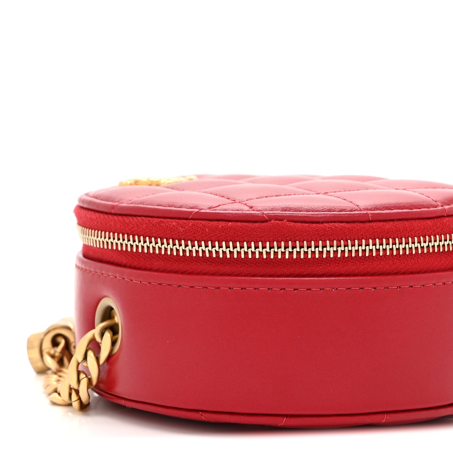Lambskin Quilted Pillow Crush Round Clutch With Chain Red