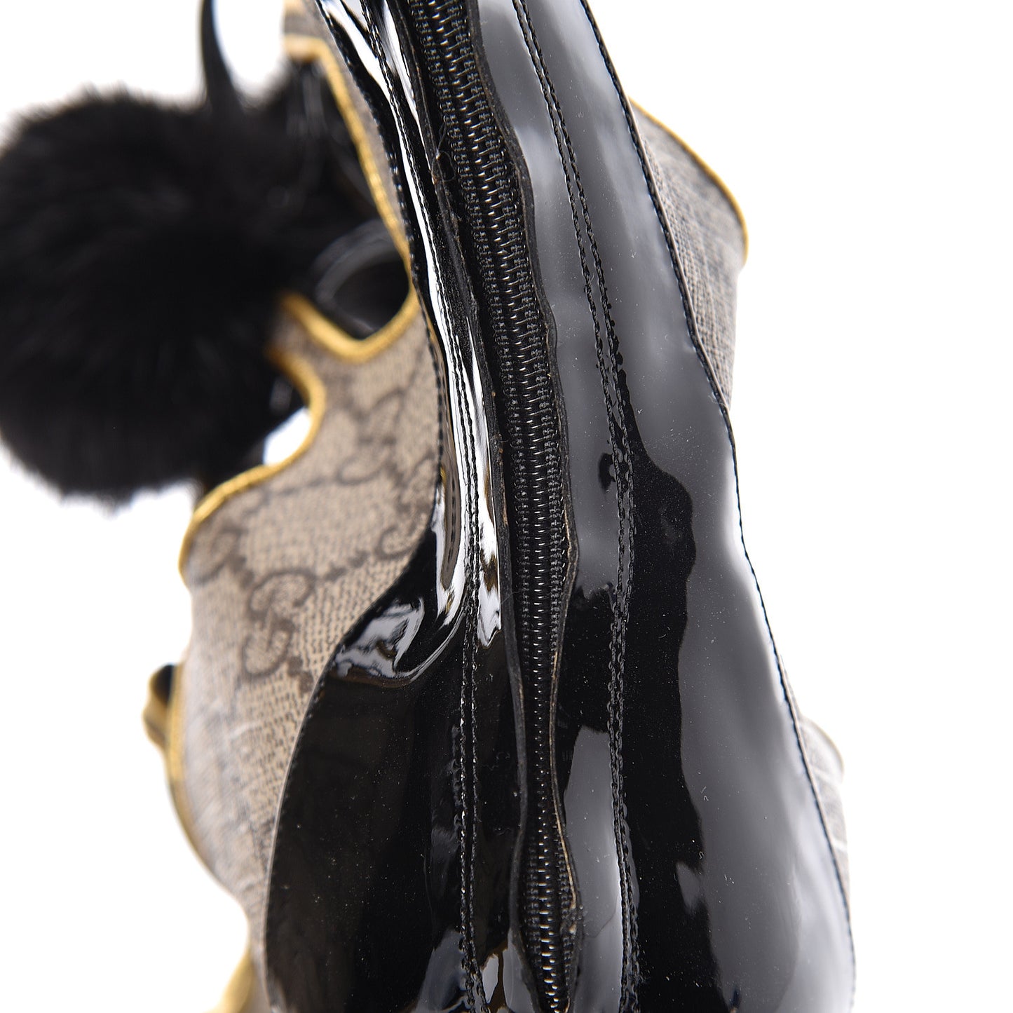 GG Supreme Monogram Patent Heloise Lace Up Boots 41.5 Black