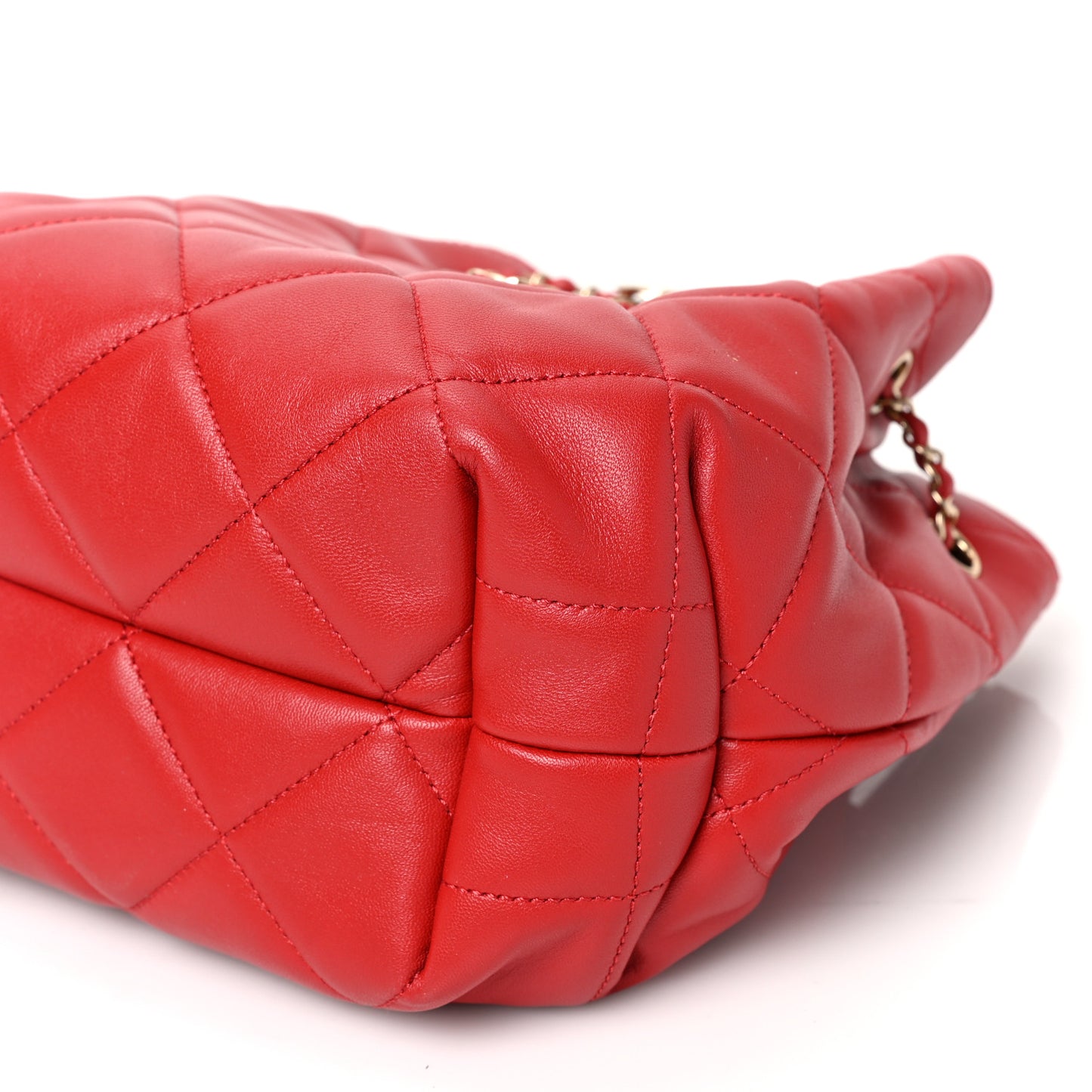 Lambskin Quilted CC Dweller Drawstring Bucket Bag Red